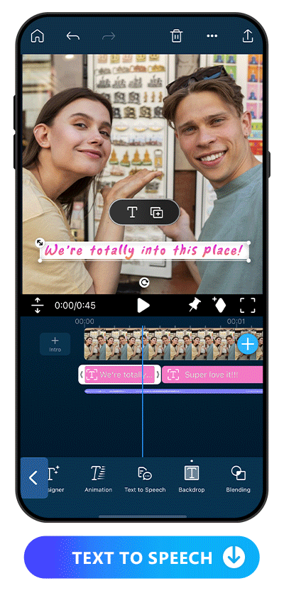 process of using text to speech feature of PowerDirector and choose from languages, voice and also adjust the volume